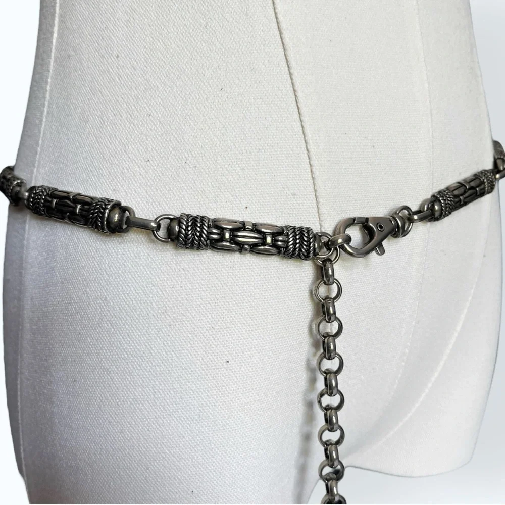 Vintage Metal Chain Belt Y2K Antiqued Silver Links Medium